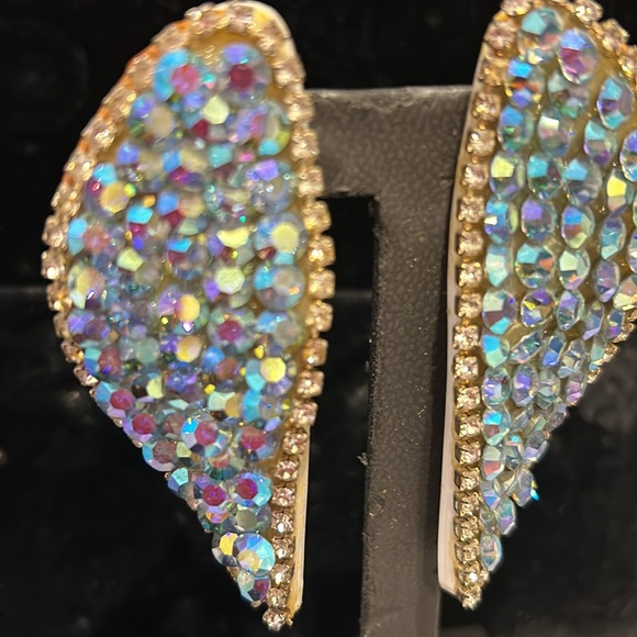 Vintage Light Sapphire Aurora Borealis Statement Earrings-Boutique - Picture 3 of 10